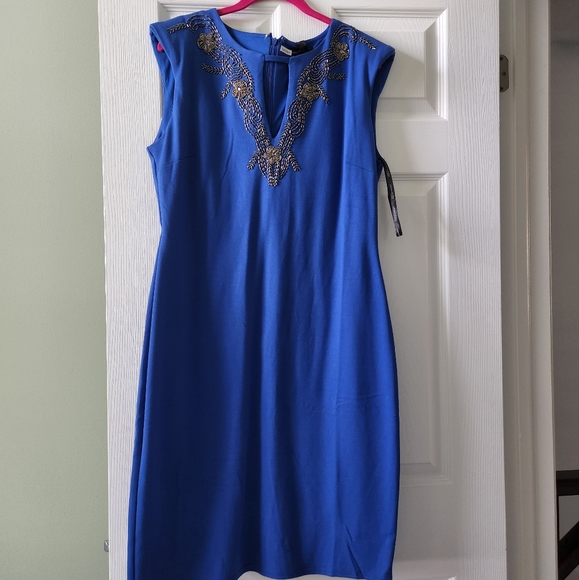 Blue sheath dress with beading - Picture 1 of 3